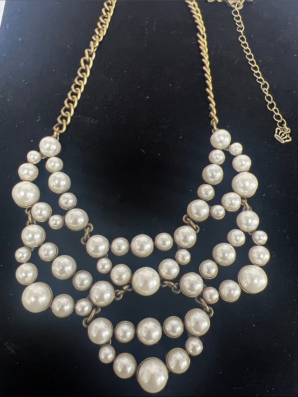 Premier Designs Gold-Tone Chain with Cream Pearl Multi-Strand Necklace